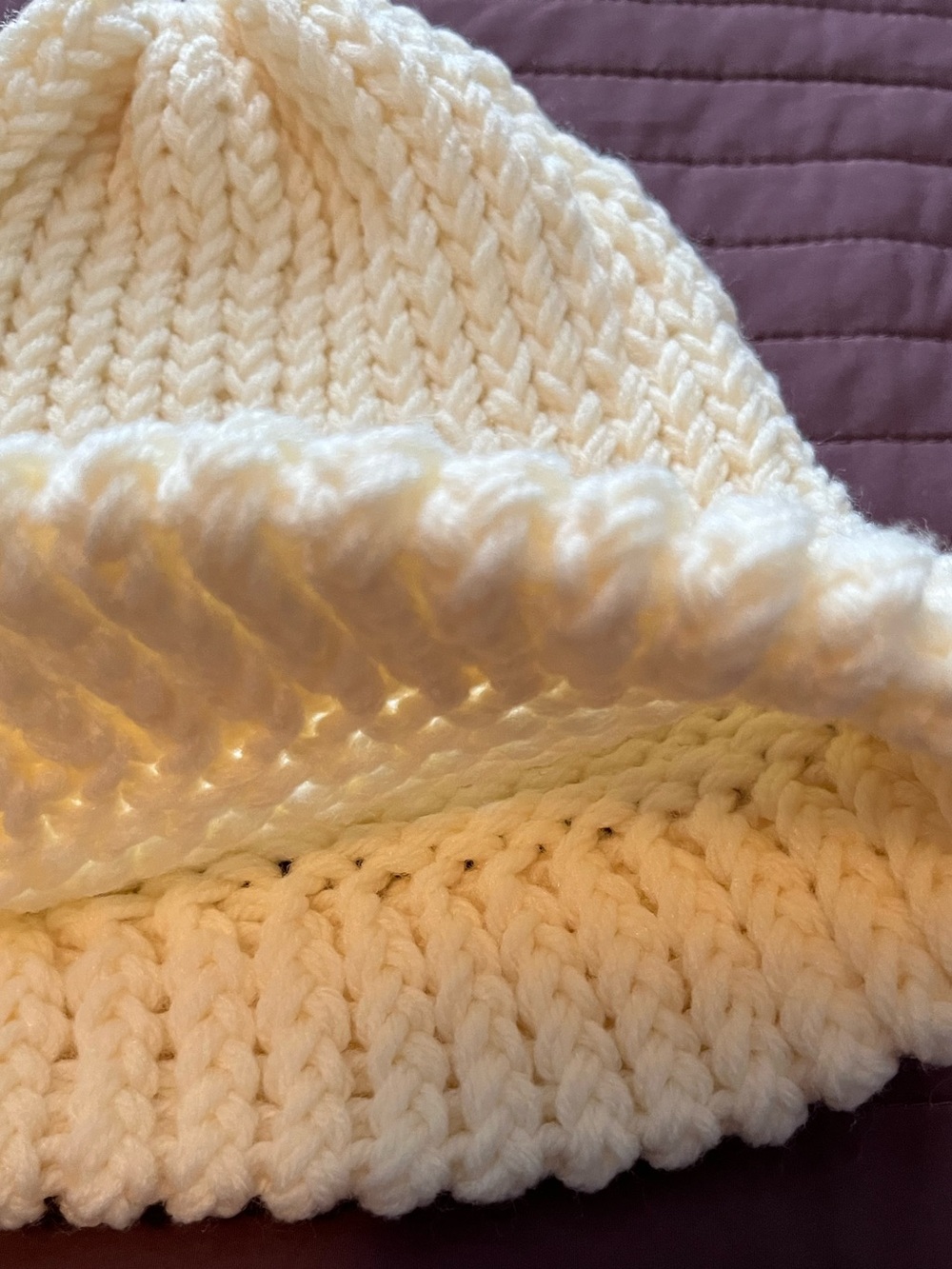 Handmade Crochet Ivory Beanie Adult Medium Large Cuffed Knit Hat Winter Boho - Picture 4 of 9